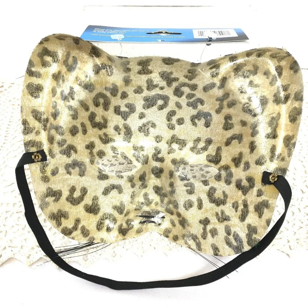 Cesar' Gold Metallic Flocked Black Cat Leopard Mask NWT NOS
